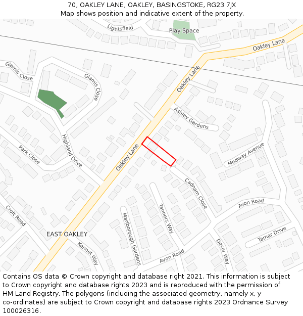 70, OAKLEY LANE, OAKLEY, BASINGSTOKE, RG23 7JX: Location map and indicative extent of plot