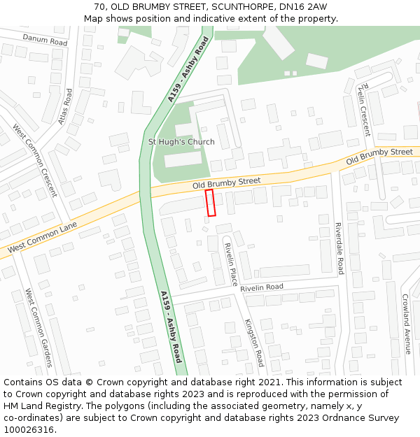 70, OLD BRUMBY STREET, SCUNTHORPE, DN16 2AW: Location map and indicative extent of plot