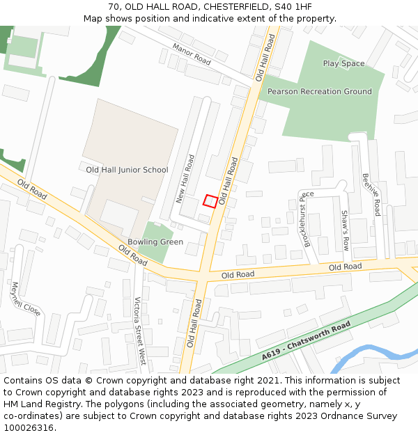 70, OLD HALL ROAD, CHESTERFIELD, S40 1HF: Location map and indicative extent of plot