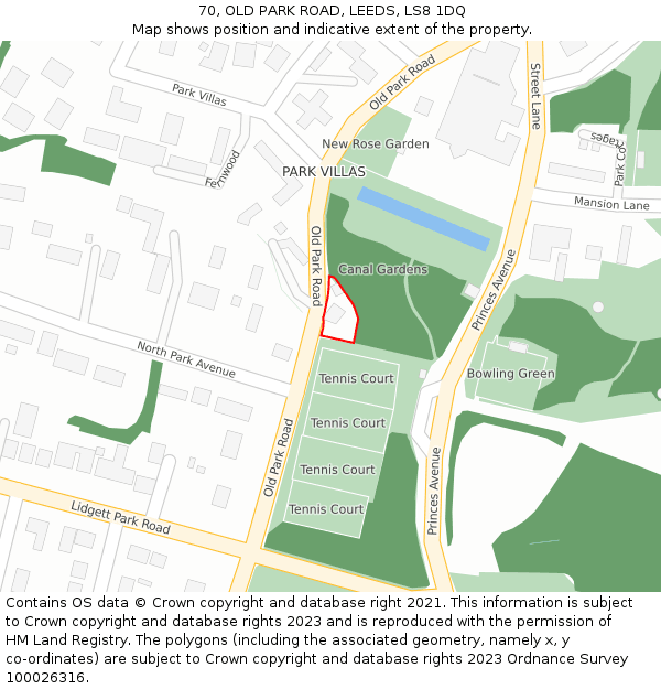 70, OLD PARK ROAD, LEEDS, LS8 1DQ: Location map and indicative extent of plot