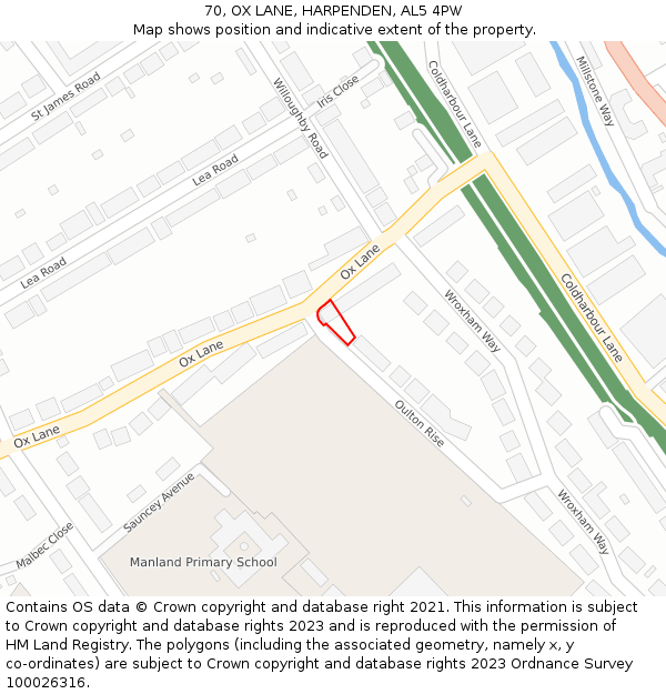 70, OX LANE, HARPENDEN, AL5 4PW: Location map and indicative extent of plot