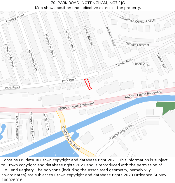 70, PARK ROAD, NOTTINGHAM, NG7 1JG: Location map and indicative extent of plot