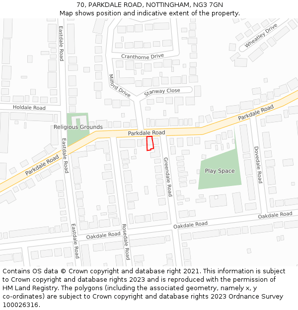 70, PARKDALE ROAD, NOTTINGHAM, NG3 7GN: Location map and indicative extent of plot