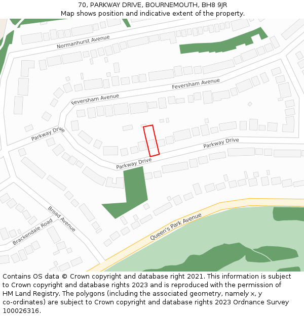 70, PARKWAY DRIVE, BOURNEMOUTH, BH8 9JR: Location map and indicative extent of plot