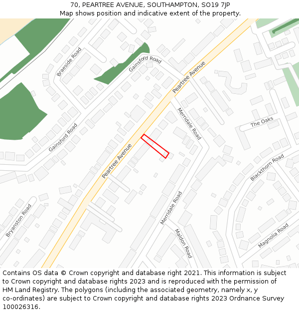 70, PEARTREE AVENUE, SOUTHAMPTON, SO19 7JP: Location map and indicative extent of plot