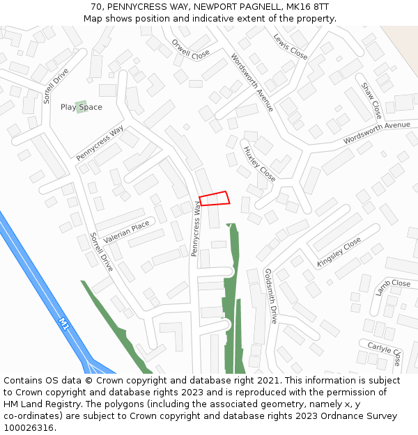 70, PENNYCRESS WAY, NEWPORT PAGNELL, MK16 8TT: Location map and indicative extent of plot