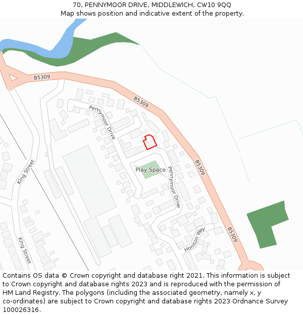 70, PENNYMOOR DRIVE, MIDDLEWICH, CW10 9QQ: Location map and indicative extent of plot