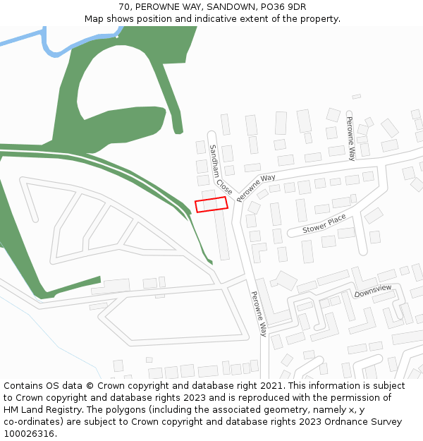 70, PEROWNE WAY, SANDOWN, PO36 9DR: Location map and indicative extent of plot