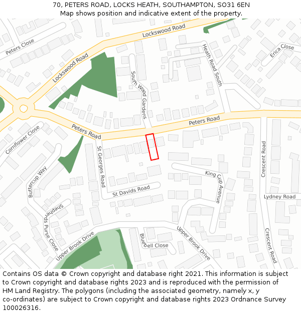 70, PETERS ROAD, LOCKS HEATH, SOUTHAMPTON, SO31 6EN: Location map and indicative extent of plot