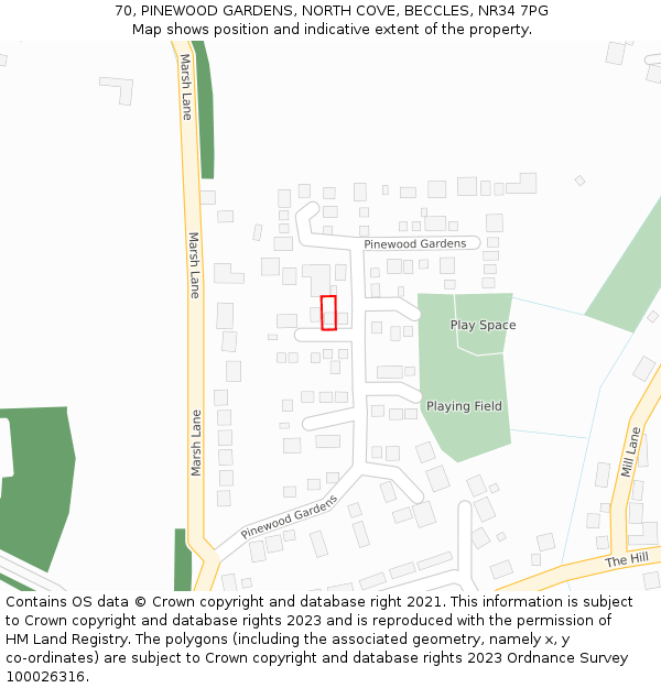 70, PINEWOOD GARDENS, NORTH COVE, BECCLES, NR34 7PG: Location map and indicative extent of plot