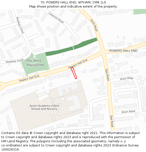 70, POWERS HALL END, WITHAM, CM8 1LS: Location map and indicative extent of plot