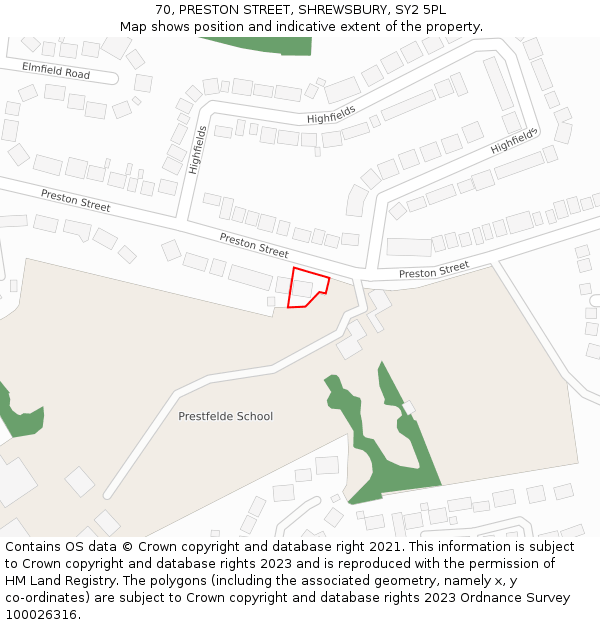 70, PRESTON STREET, SHREWSBURY, SY2 5PL: Location map and indicative extent of plot