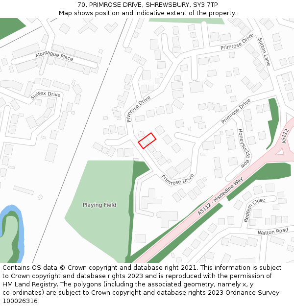 70, PRIMROSE DRIVE, SHREWSBURY, SY3 7TP: Location map and indicative extent of plot