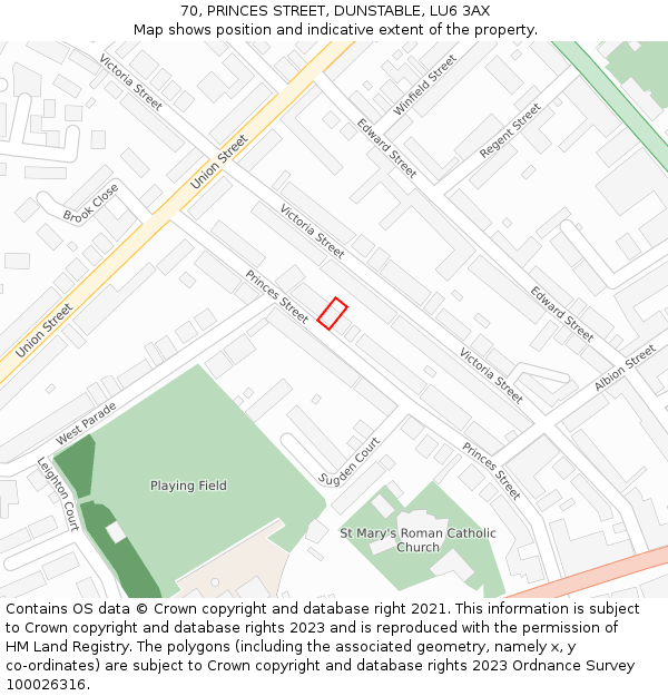 70, PRINCES STREET, DUNSTABLE, LU6 3AX: Location map and indicative extent of plot