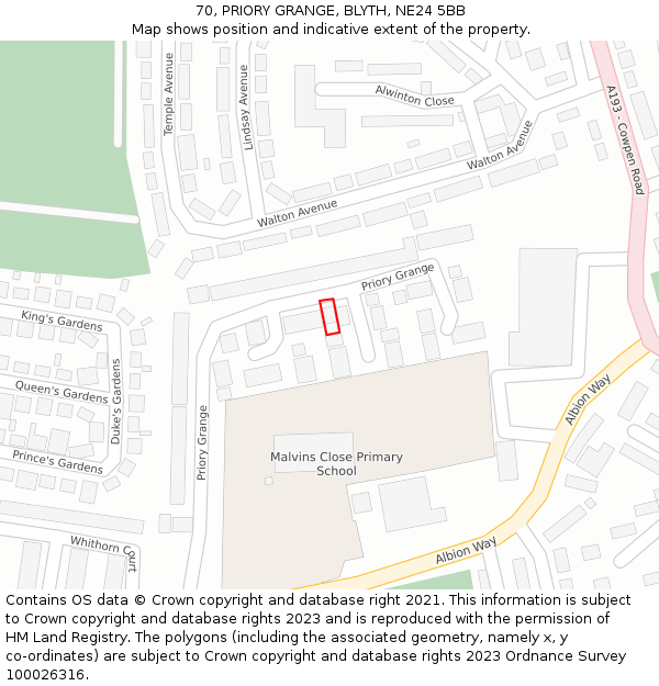 70, PRIORY GRANGE, BLYTH, NE24 5BB: Location map and indicative extent of plot