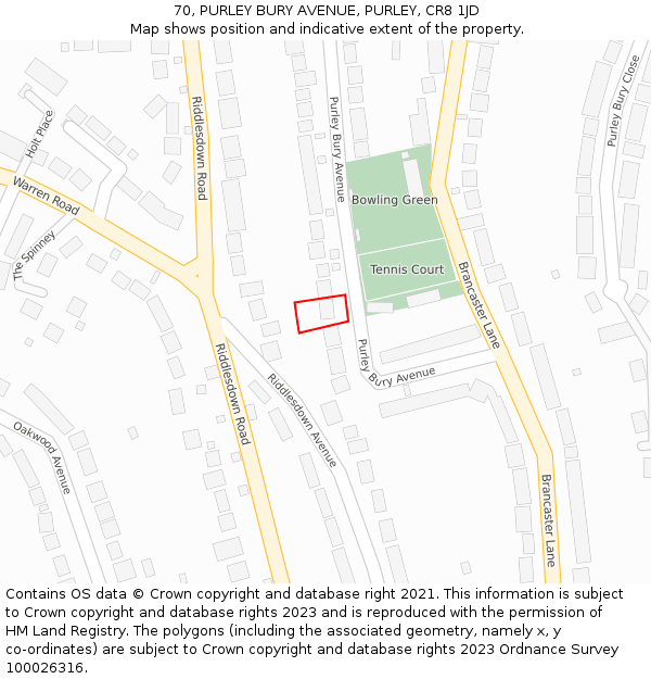 70, PURLEY BURY AVENUE, PURLEY, CR8 1JD: Location map and indicative extent of plot