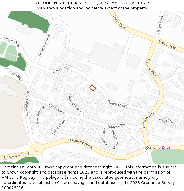 70, QUEEN STREET, KINGS HILL, WEST MALLING, ME19 4JP: Location map and indicative extent of plot