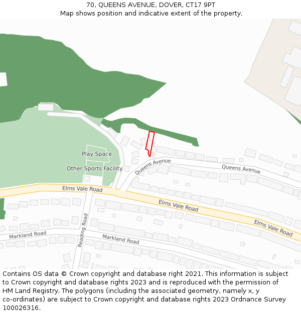 70, QUEENS AVENUE, DOVER, CT17 9PT: Location map and indicative extent of plot