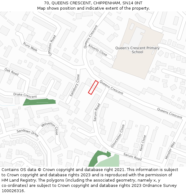 70, QUEENS CRESCENT, CHIPPENHAM, SN14 0NT: Location map and indicative extent of plot