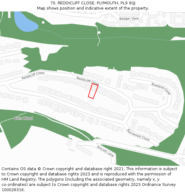 70, REDDICLIFF CLOSE, PLYMOUTH, PL9 9QJ: Location map and indicative extent of plot