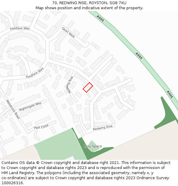 70, REDWING RISE, ROYSTON, SG8 7XU: Location map and indicative extent of plot