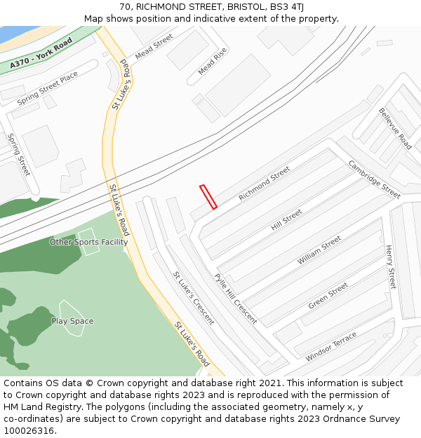 70, RICHMOND STREET, BRISTOL, BS3 4TJ: Location map and indicative extent of plot