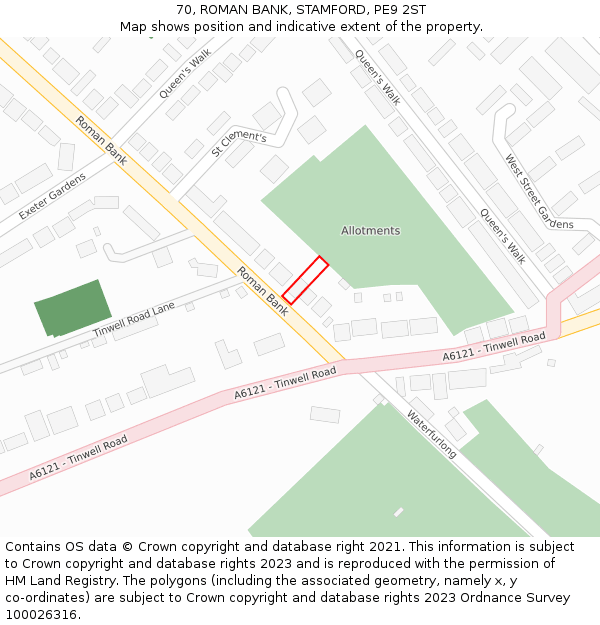 70, ROMAN BANK, STAMFORD, PE9 2ST: Location map and indicative extent of plot