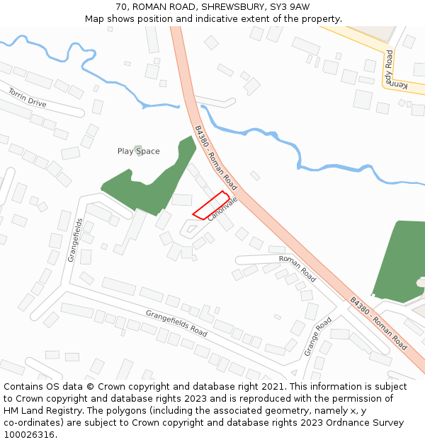 70, ROMAN ROAD, SHREWSBURY, SY3 9AW: Location map and indicative extent of plot