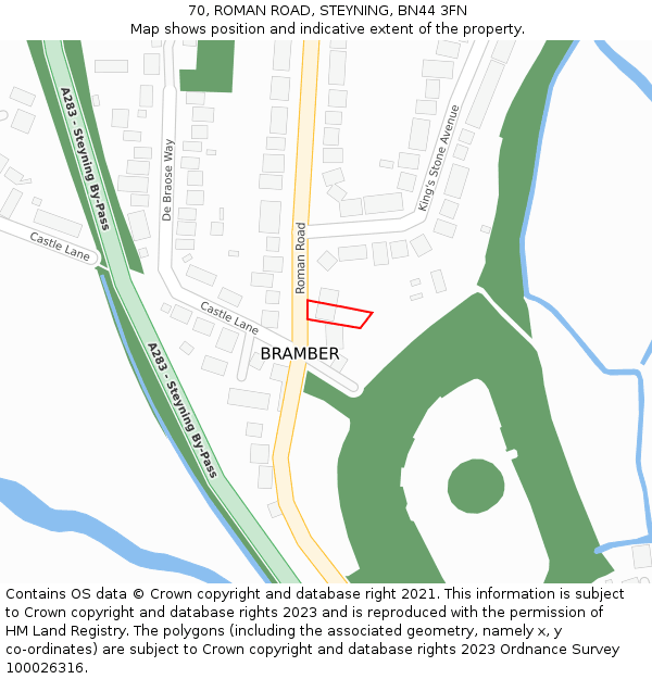 70, ROMAN ROAD, STEYNING, BN44 3FN: Location map and indicative extent of plot