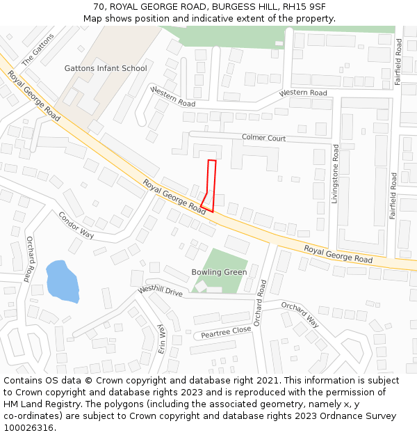 70, ROYAL GEORGE ROAD, BURGESS HILL, RH15 9SF: Location map and indicative extent of plot