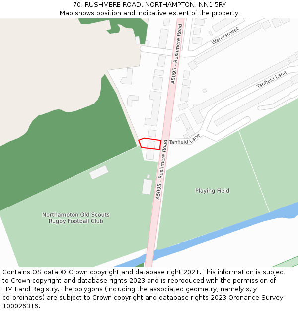 70, RUSHMERE ROAD, NORTHAMPTON, NN1 5RY: Location map and indicative extent of plot