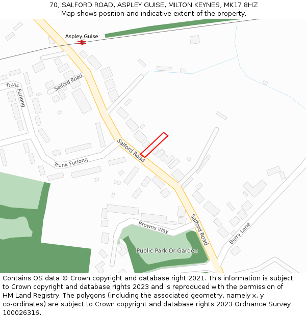 70, SALFORD ROAD, ASPLEY GUISE, MILTON KEYNES, MK17 8HZ: Location map and indicative extent of plot