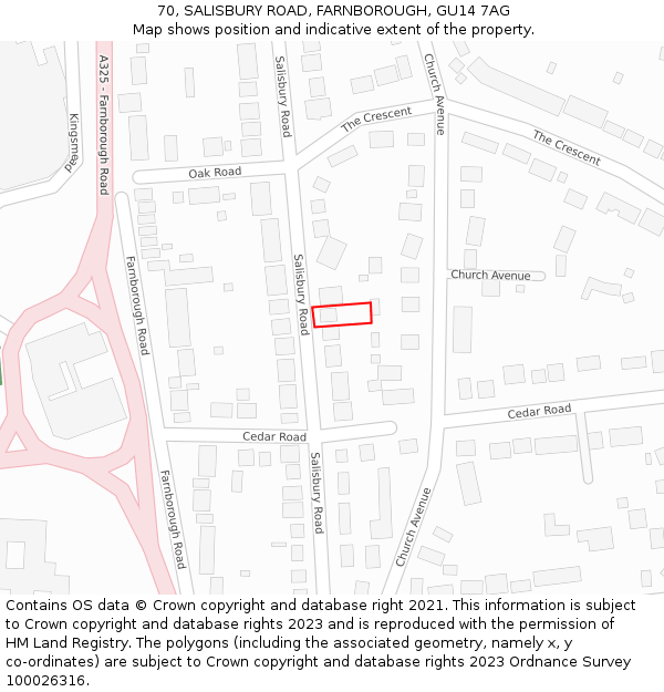 70, SALISBURY ROAD, FARNBOROUGH, GU14 7AG: Location map and indicative extent of plot