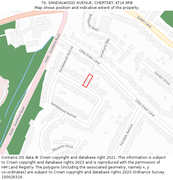 70, SANDALWOOD AVENUE, CHERTSEY, KT16 9PB: Location map and indicative extent of plot