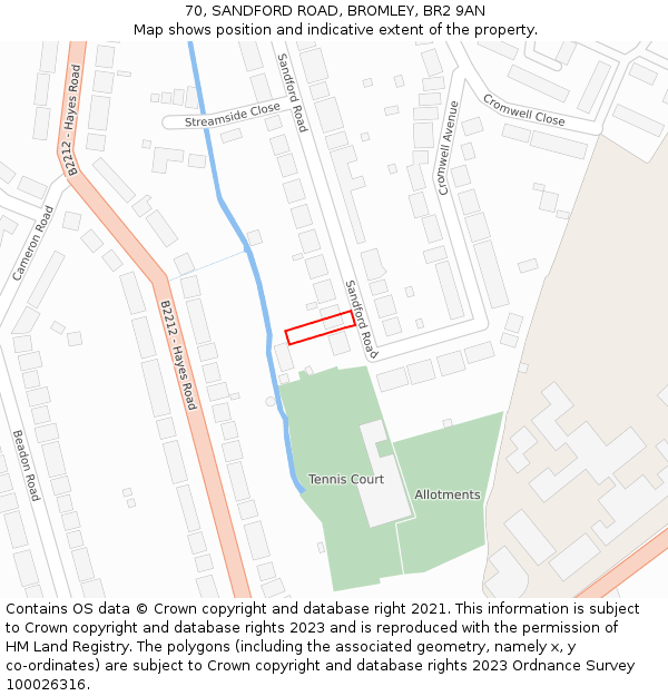 70, SANDFORD ROAD, BROMLEY, BR2 9AN: Location map and indicative extent of plot