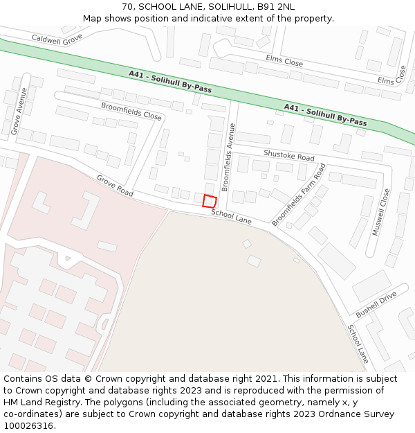 70, SCHOOL LANE, SOLIHULL, B91 2NL: Location map and indicative extent of plot