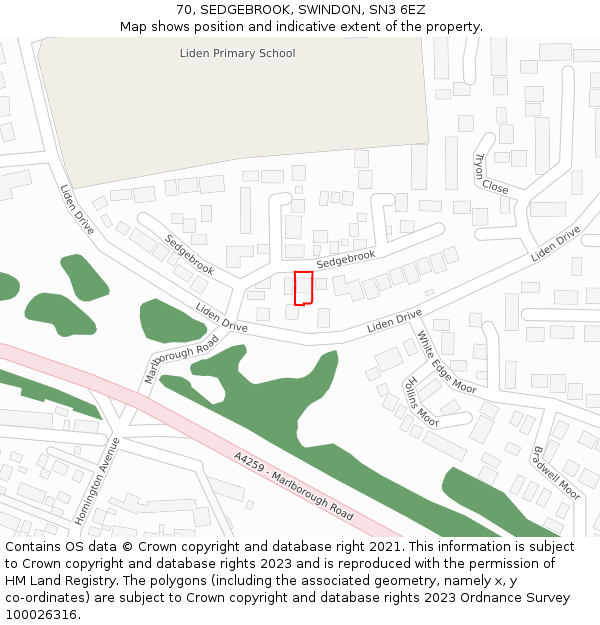 70, SEDGEBROOK, SWINDON, SN3 6EZ: Location map and indicative extent of plot