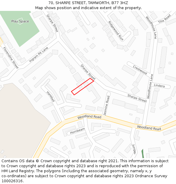 70, SHARPE STREET, TAMWORTH, B77 3HZ: Location map and indicative extent of plot