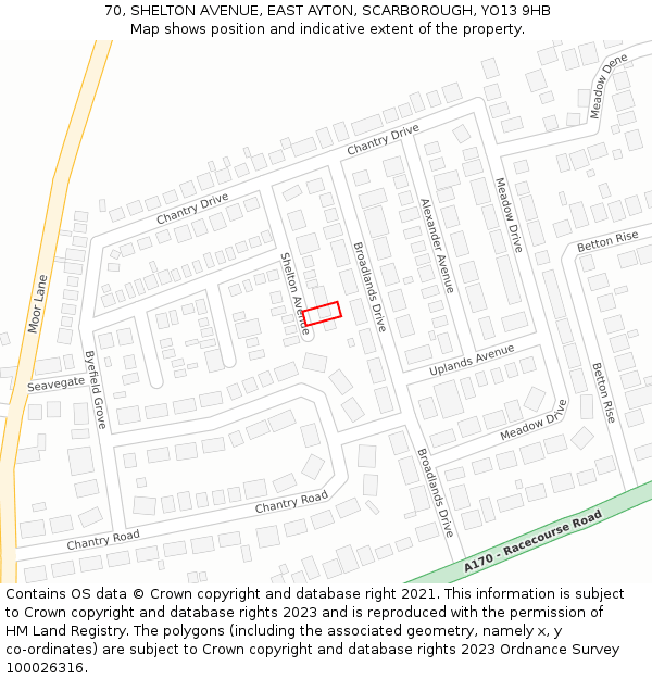 70, SHELTON AVENUE, EAST AYTON, SCARBOROUGH, YO13 9HB: Location map and indicative extent of plot