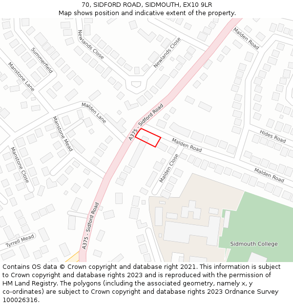 70, SIDFORD ROAD, SIDMOUTH, EX10 9LR: Location map and indicative extent of plot