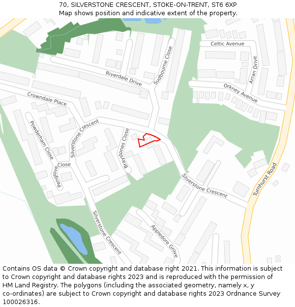 70, SILVERSTONE CRESCENT, STOKE-ON-TRENT, ST6 6XP: Location map and indicative extent of plot