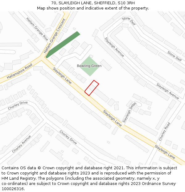 70, SLAYLEIGH LANE, SHEFFIELD, S10 3RH: Location map and indicative extent of plot
