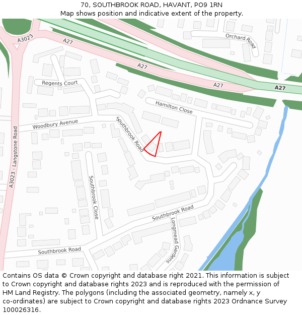 70, SOUTHBROOK ROAD, HAVANT, PO9 1RN: Location map and indicative extent of plot