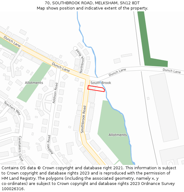70, SOUTHBROOK ROAD, MELKSHAM, SN12 8DT: Location map and indicative extent of plot