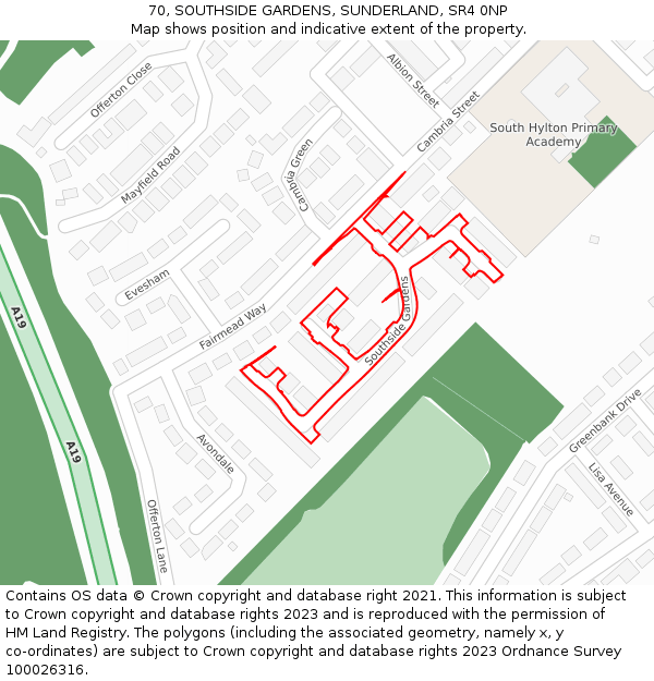 70, SOUTHSIDE GARDENS, SUNDERLAND, SR4 0NP: Location map and indicative extent of plot