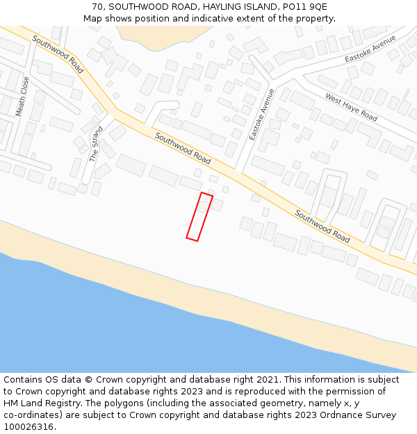 70, SOUTHWOOD ROAD, HAYLING ISLAND, PO11 9QE: Location map and indicative extent of plot