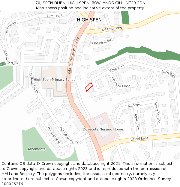 70, SPEN BURN, HIGH SPEN, ROWLANDS GILL, NE39 2DN: Location map and indicative extent of plot