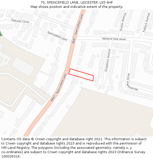 70, SPENCEFIELD LANE, LEICESTER, LE5 6HF: Location map and indicative extent of plot