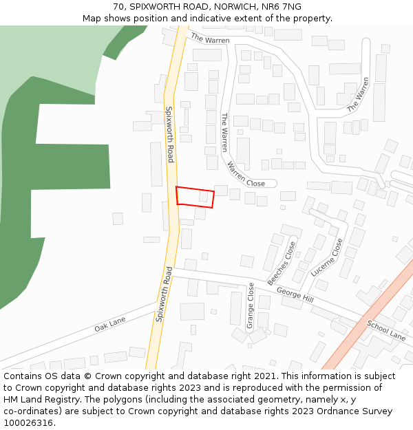 70, SPIXWORTH ROAD, NORWICH, NR6 7NG: Location map and indicative extent of plot