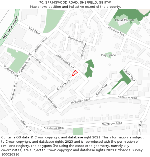 70, SPRINGWOOD ROAD, SHEFFIELD, S8 9TW: Location map and indicative extent of plot